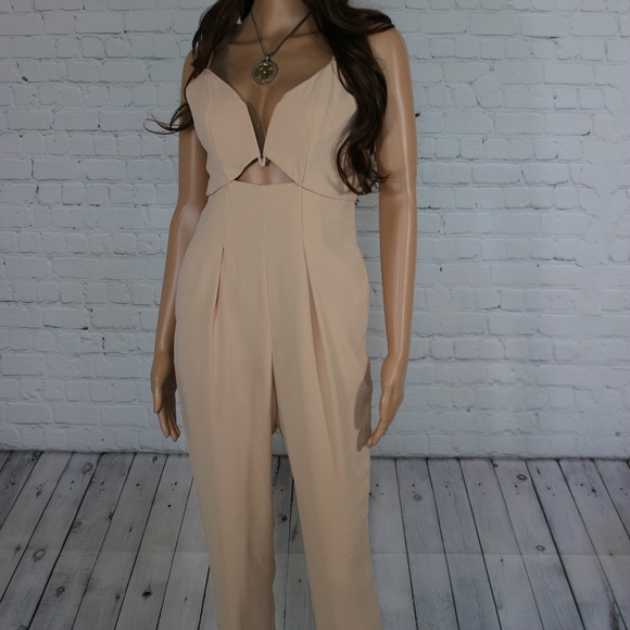 L'Atiste Pants - L’Atiste Nude Deep V Sleeveless Jumpsuit